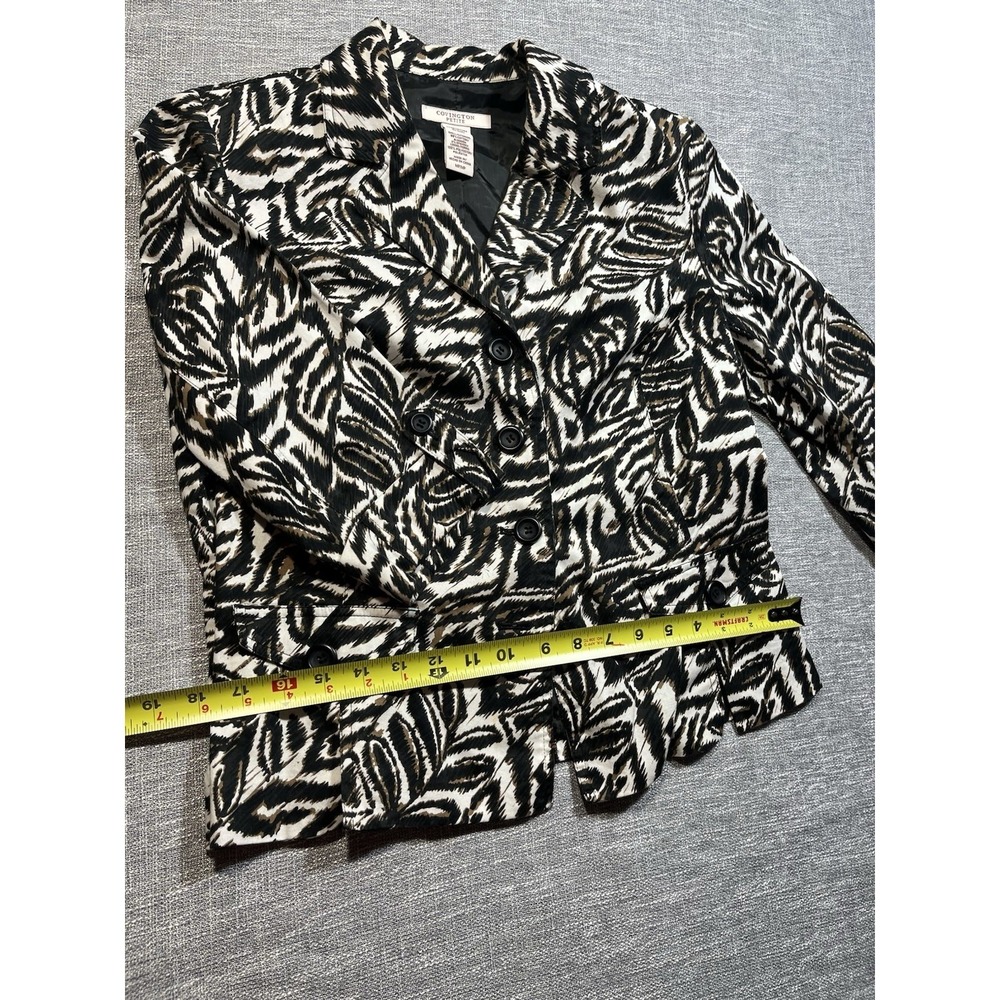 Covington Women's Petite 8 Zebra Animal Print Button Front Lined Jacket Pockets - Picture 6 of 9